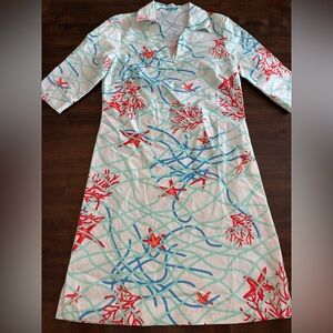 J. McLaughlin Dress Women’s 6 Short Sleeve White Starfish Coral Beachy
